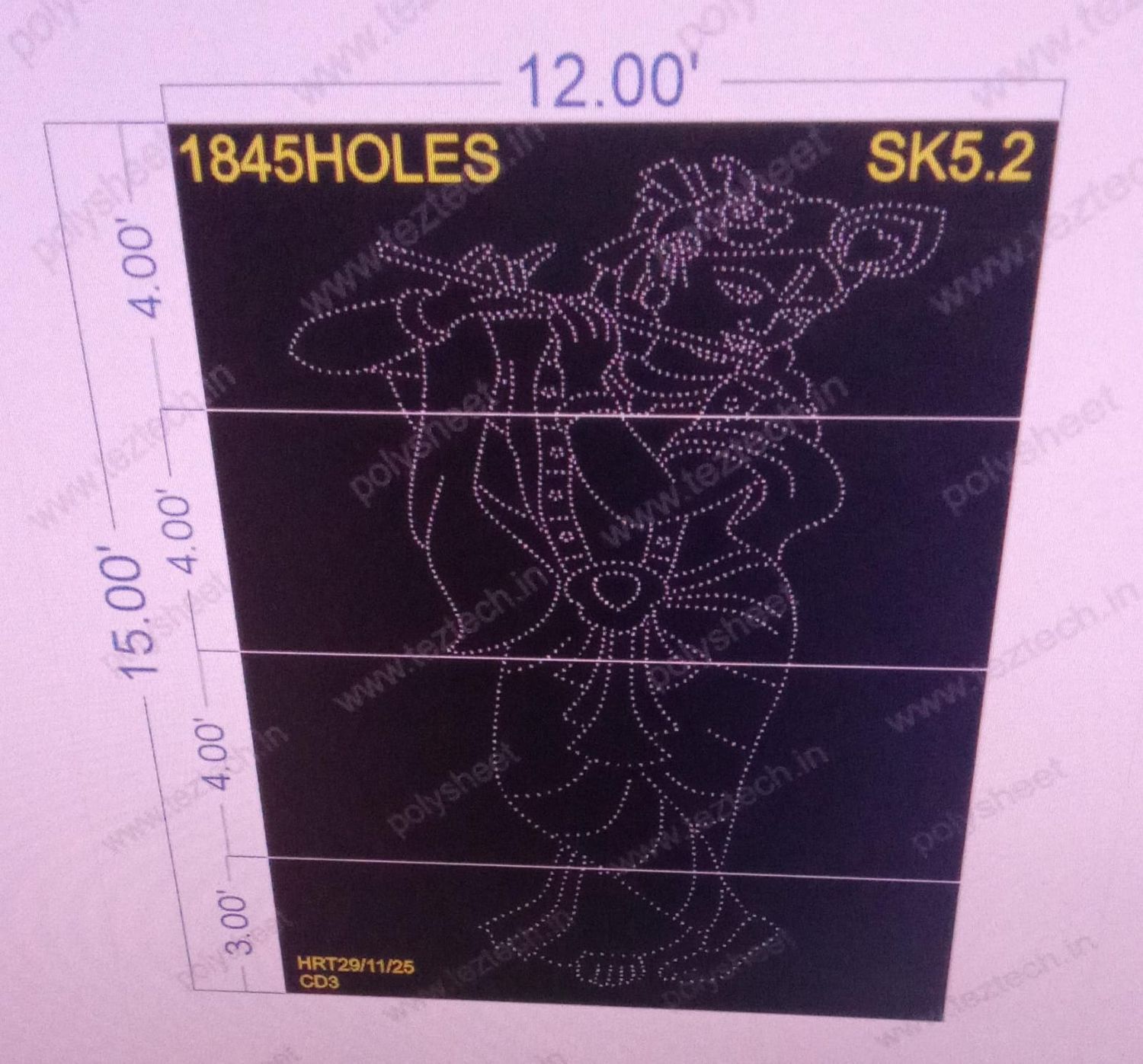 SK5.2  KRISHNA BHAGVAN , 15X12 FEET , 1845 HOLES , (4 PARTS)