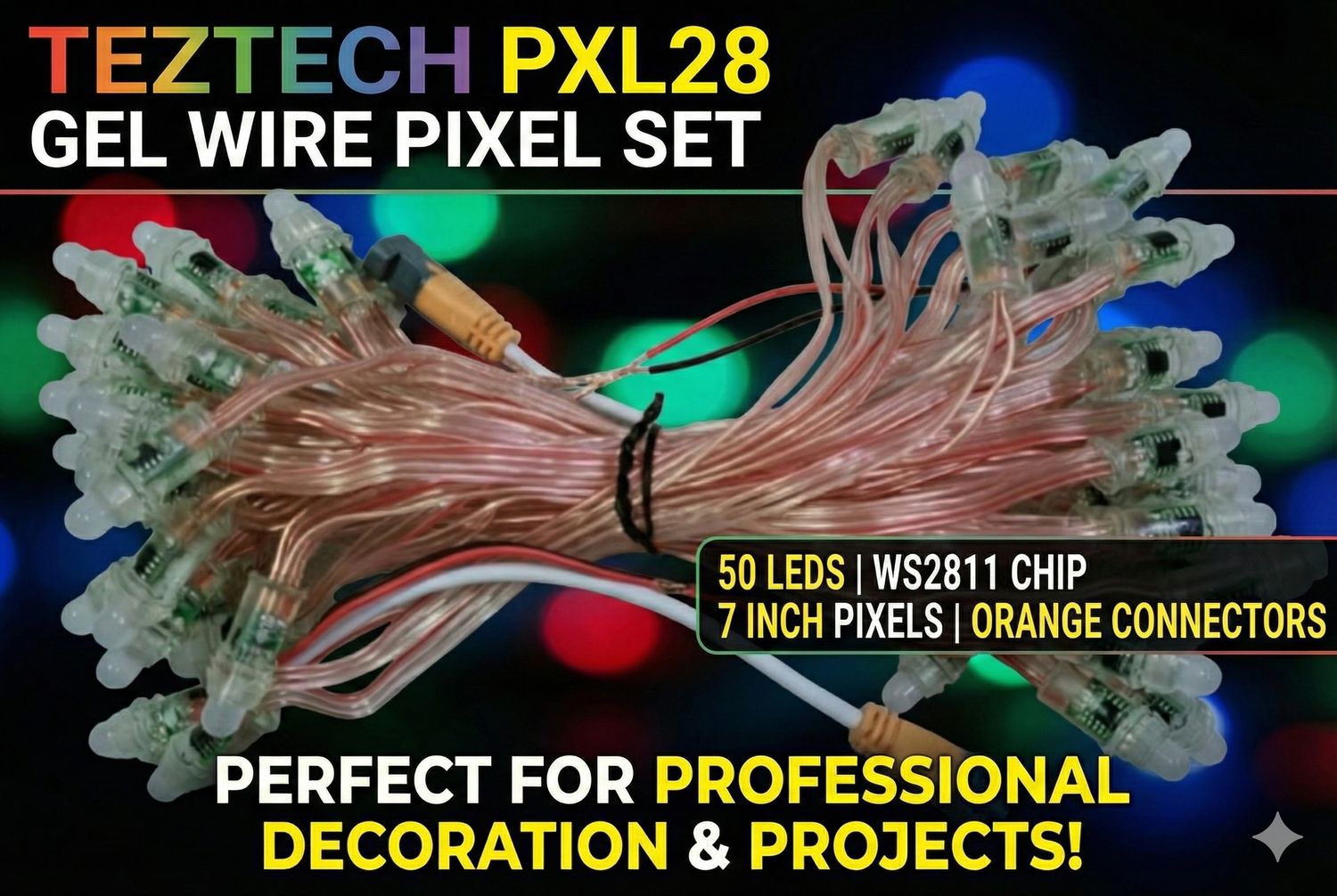 (PXL28) 7"2811 GEL WIRE PIXEL WITH ORANGE CONNECTOR  SET OF 50 LED