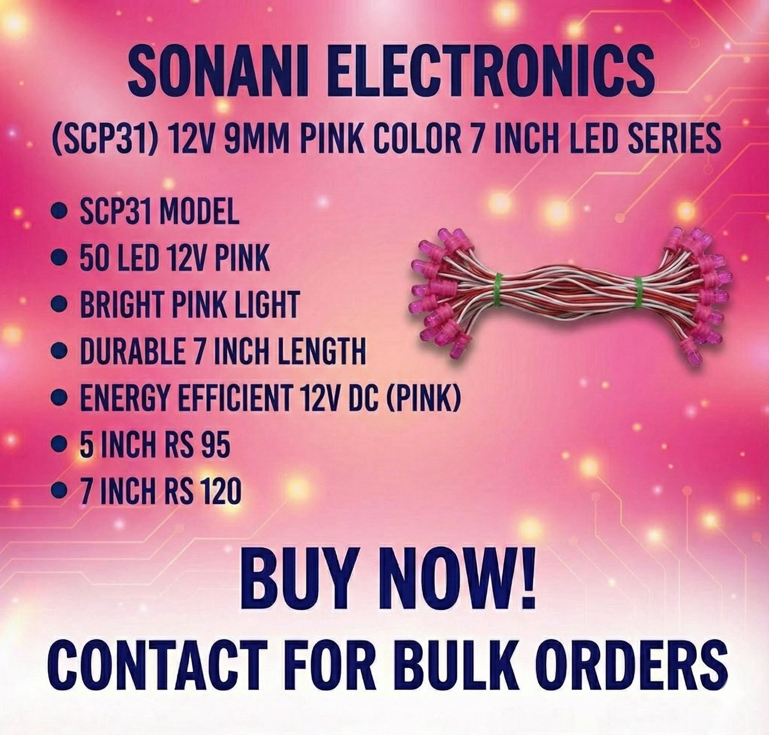 (SCP31) 12V 9MM PINK  COLOR 7 INCH LED SERIES