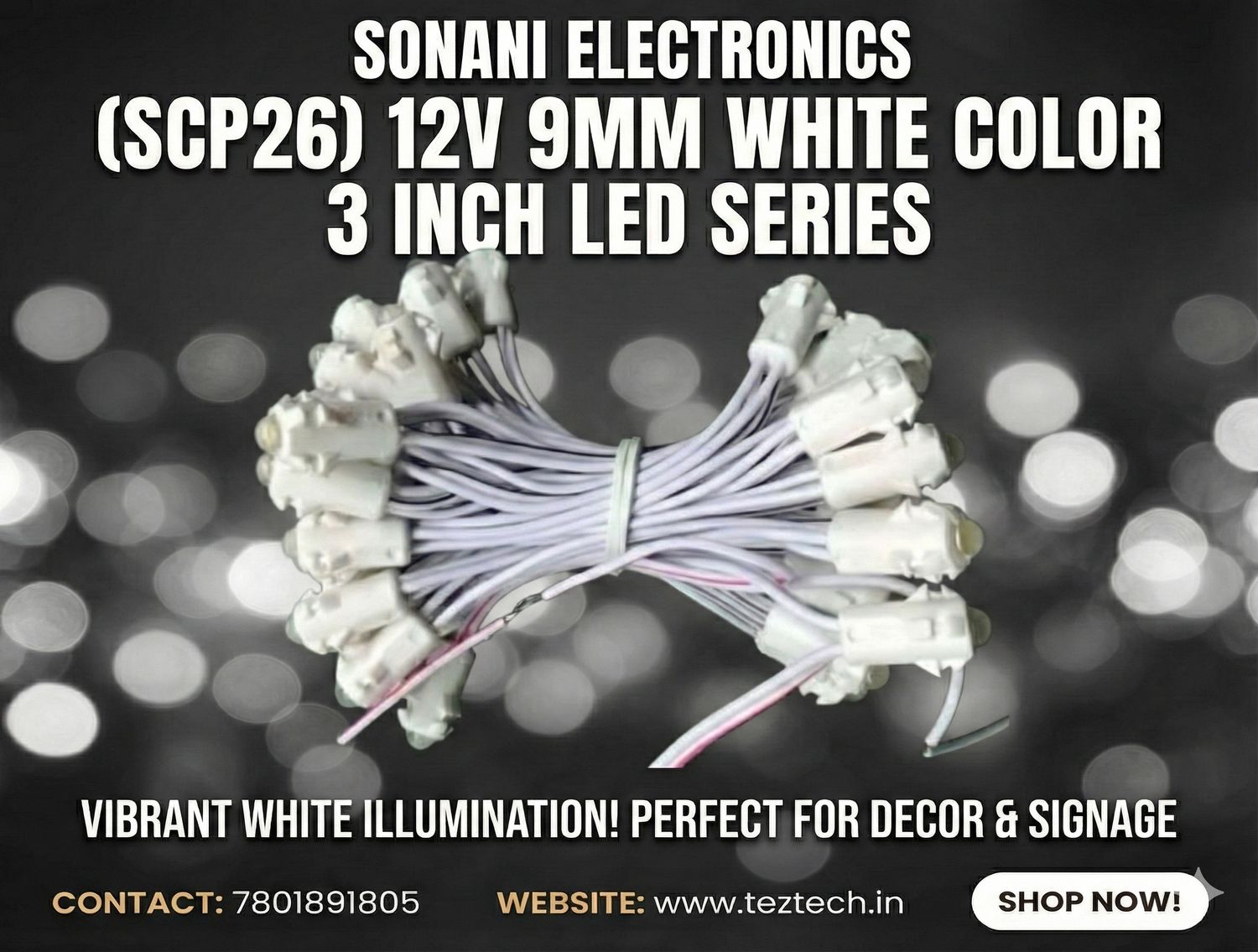 (SCP26) 12V 9MM WHITE   COLOR 3 INCH LED SERIES