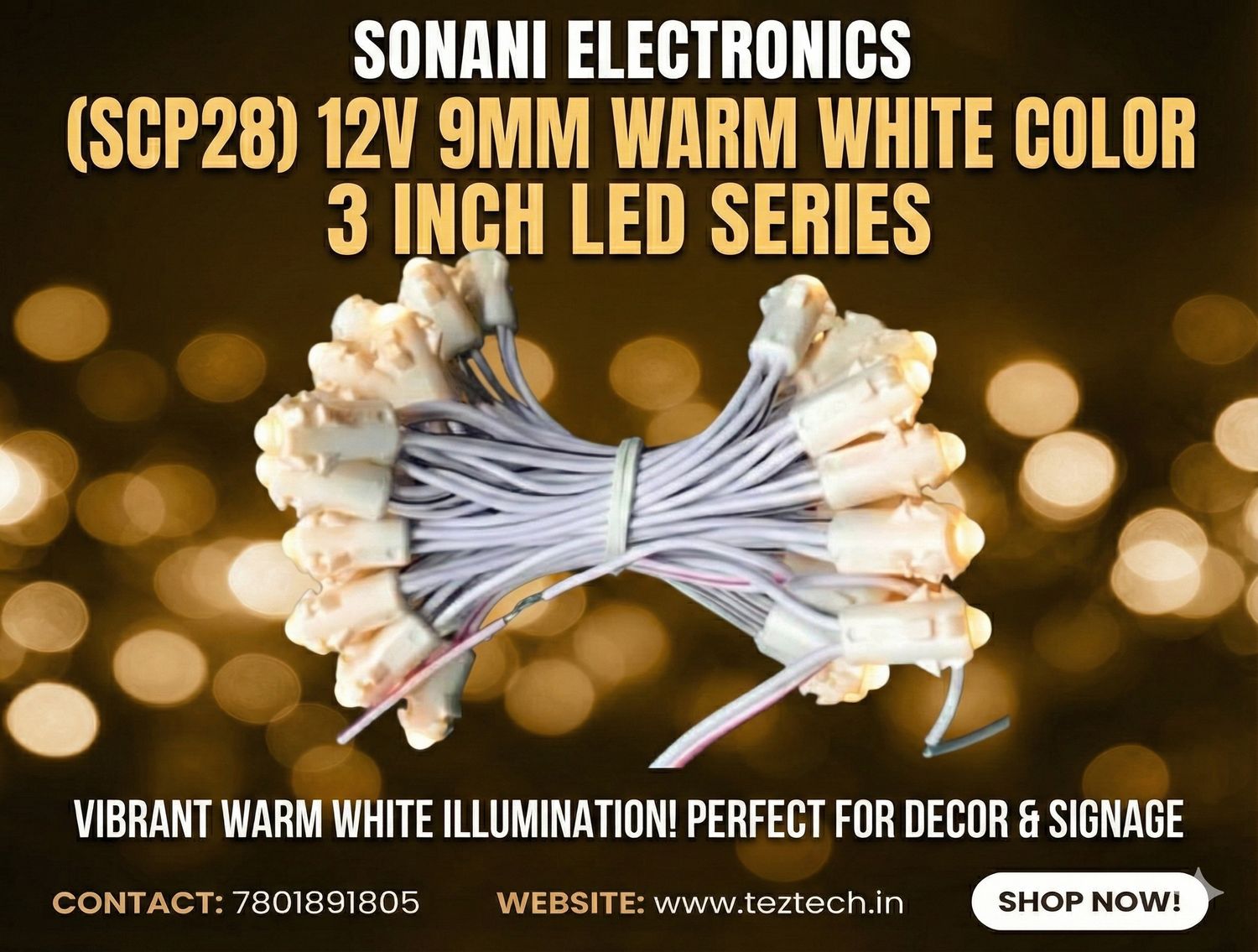 (SCP28) 12V 9MM WARM WHITE  COLOR 3 INCH LED SERIES
