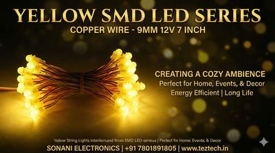 (SCP61) 9MM 12V 7 INCH SMD SERIES YELLOW  (COPPER WIRE)
