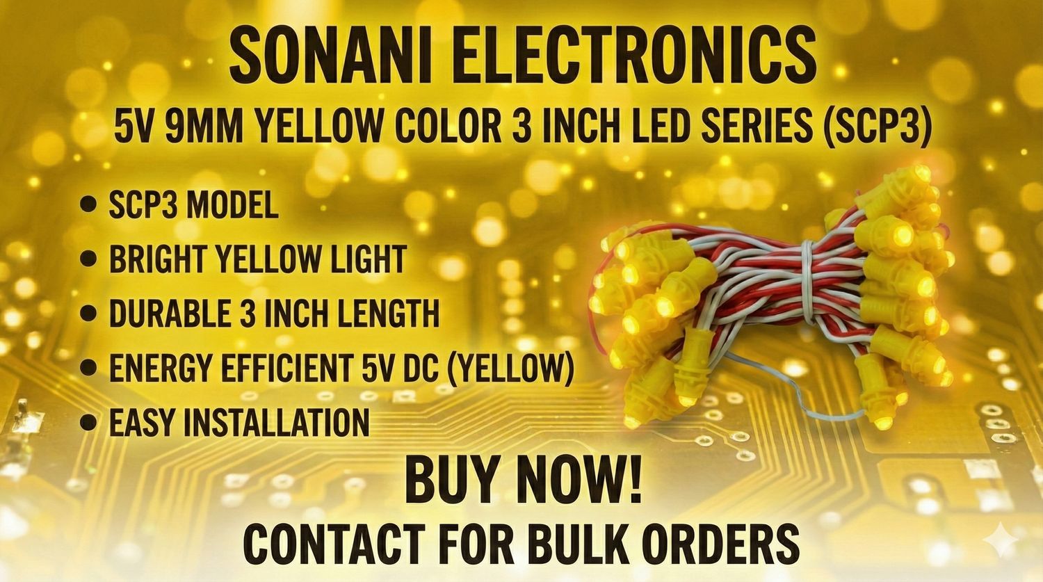 (SCP3) 5V 9MM 3 INCH YELLOW COLOR LED SERIES