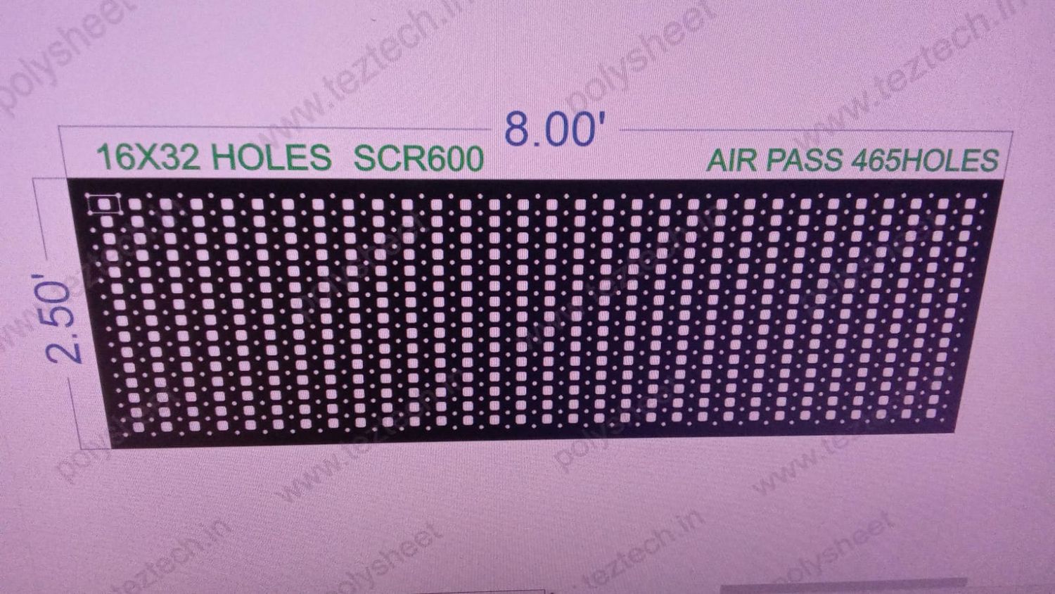 SCR600  2.5X8 FEET 16X32  HOLES SCREEN AIR PASS HOLES TOTAL  HOLES=512
