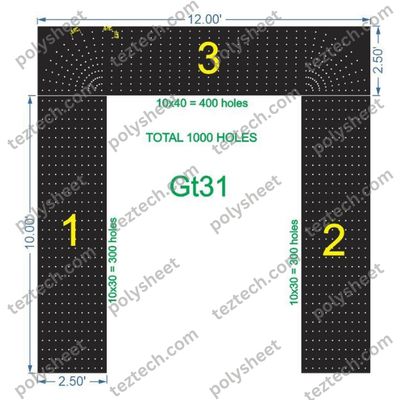 GT31 GATE31 1000 HOLES , 2.5 FT PILLAR , 10 LED PER LINE