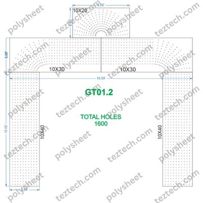 GT01.2 1600 HOLES  GATE 3 FT PILLAR , 10 LED PER LINE