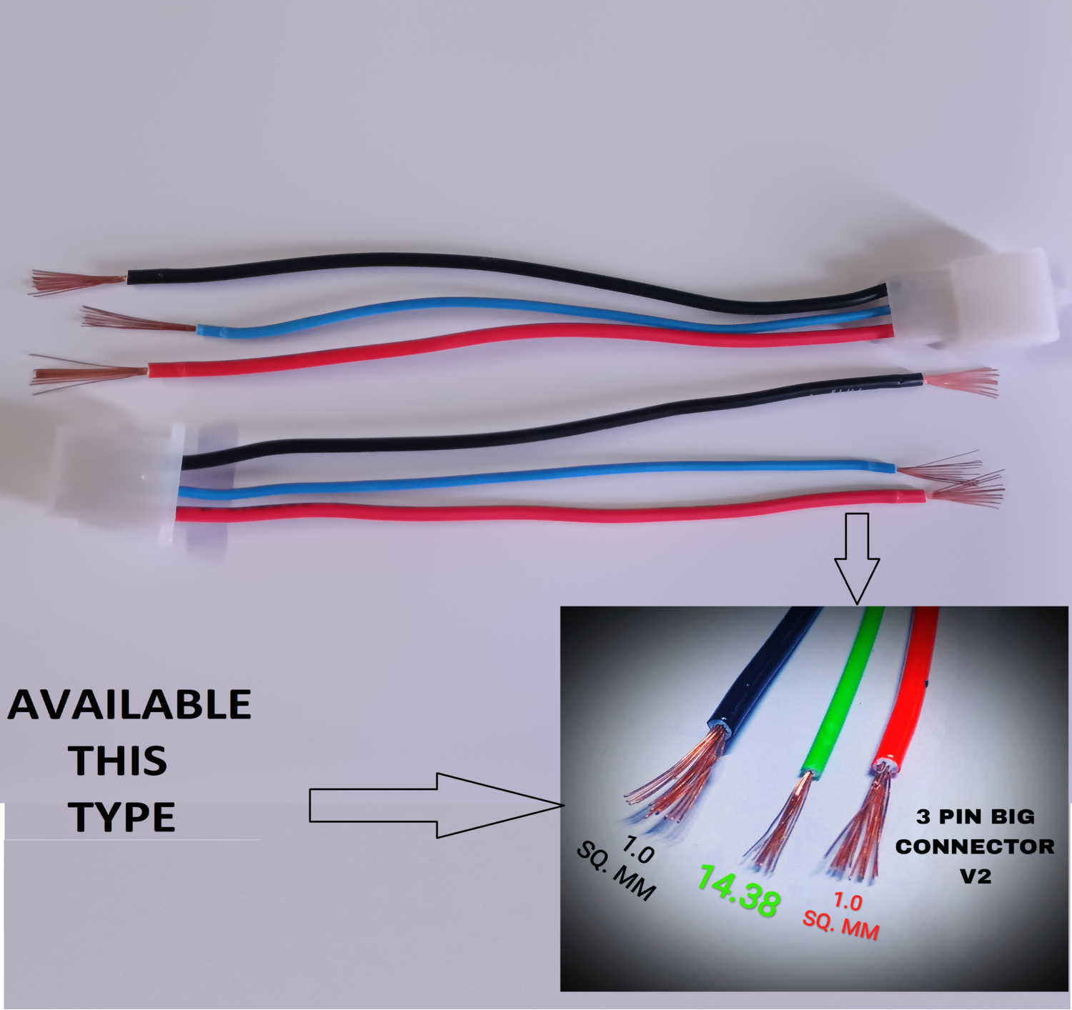 (RMCNN62) (RMCNN82) 3 PIN WHITE BIG MALE/FEMALE CONNECTOR V2 (1.0 SQ.MM WITH 14.38)