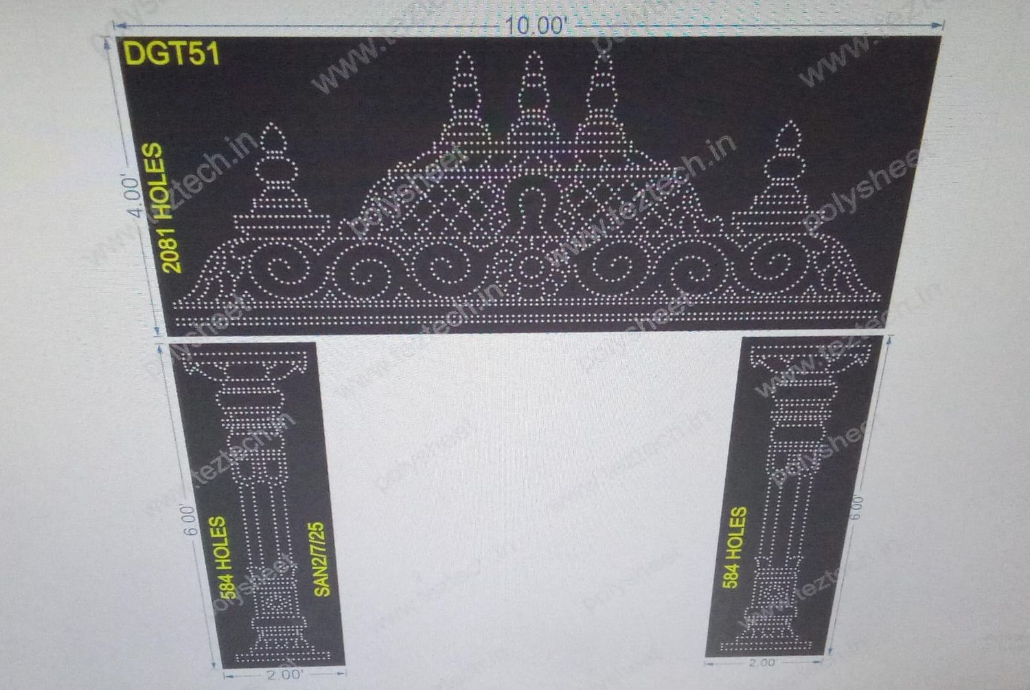 DGT51 MANDAP DESIGNER GATE 10X20  FEET 3249 HOLES  ( 3 PARTS )