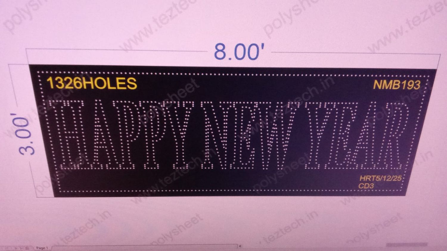 NMB193  HAPPY NEW YEAR NAME BOARD 3X8  FEET 1326  HOLES
