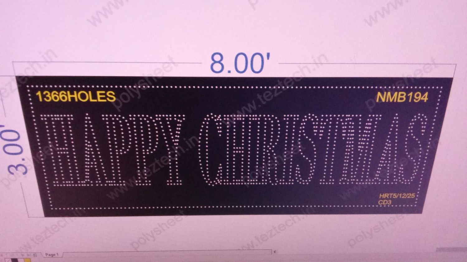 NMB194  HAPPY CHRISTMAS NAME BOARD 3X8  FEET 1366   HOLES