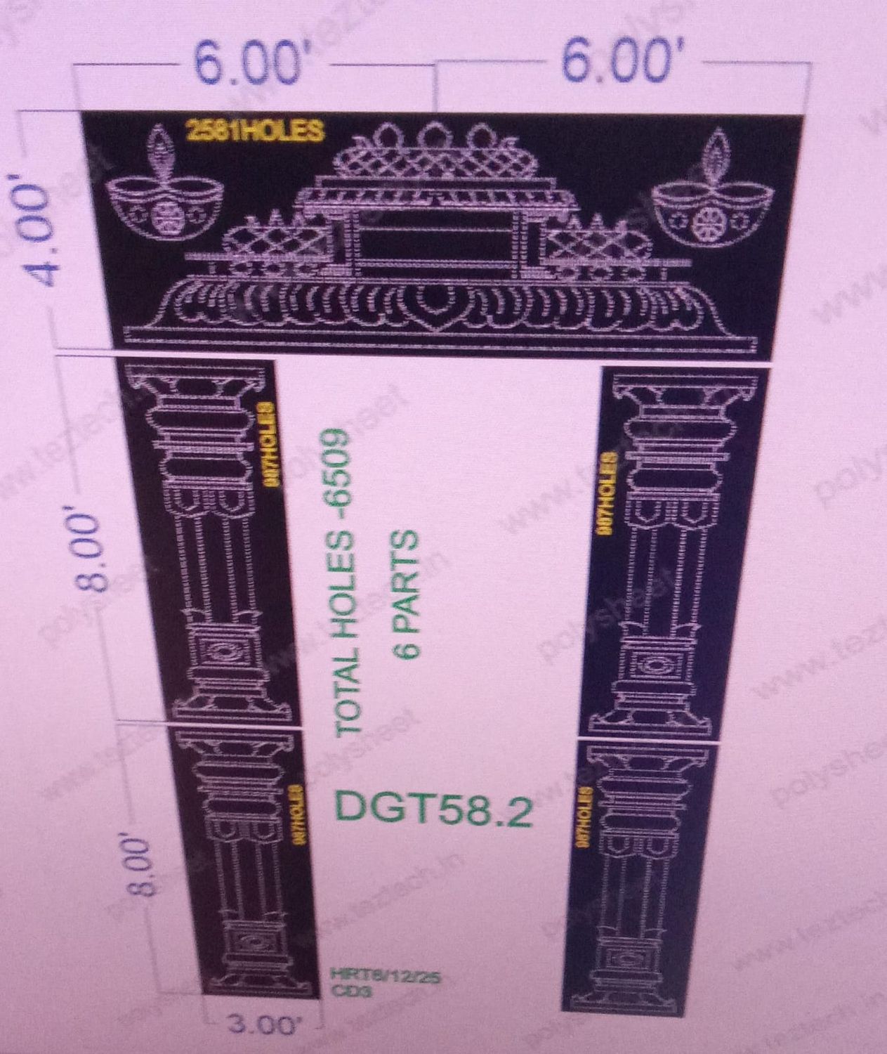 DGT58.2  DESIGNER GATE 6 PARTS 20X12  FEET 6509 HOLES