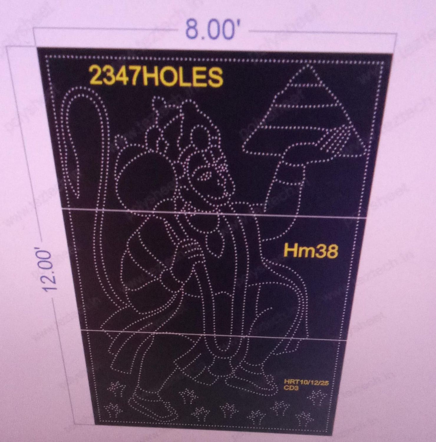 HM38  HANUMANJI 12X8 FEET 2347 HOLES (3 PARTS)