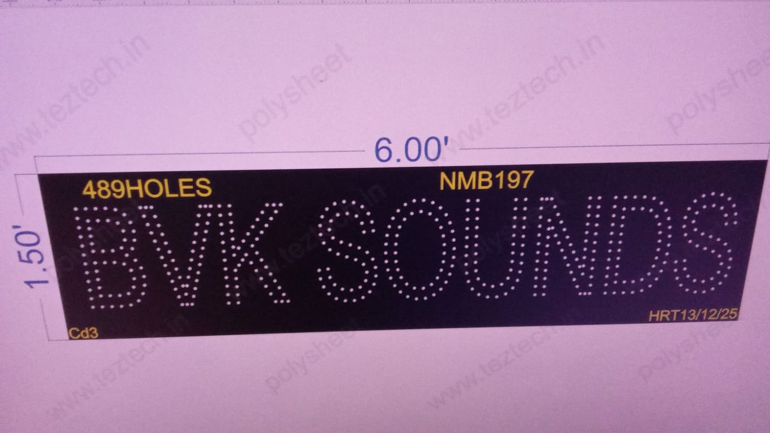 NMB197  NAME BOARD 1.5X6  FEET 489 HOLES