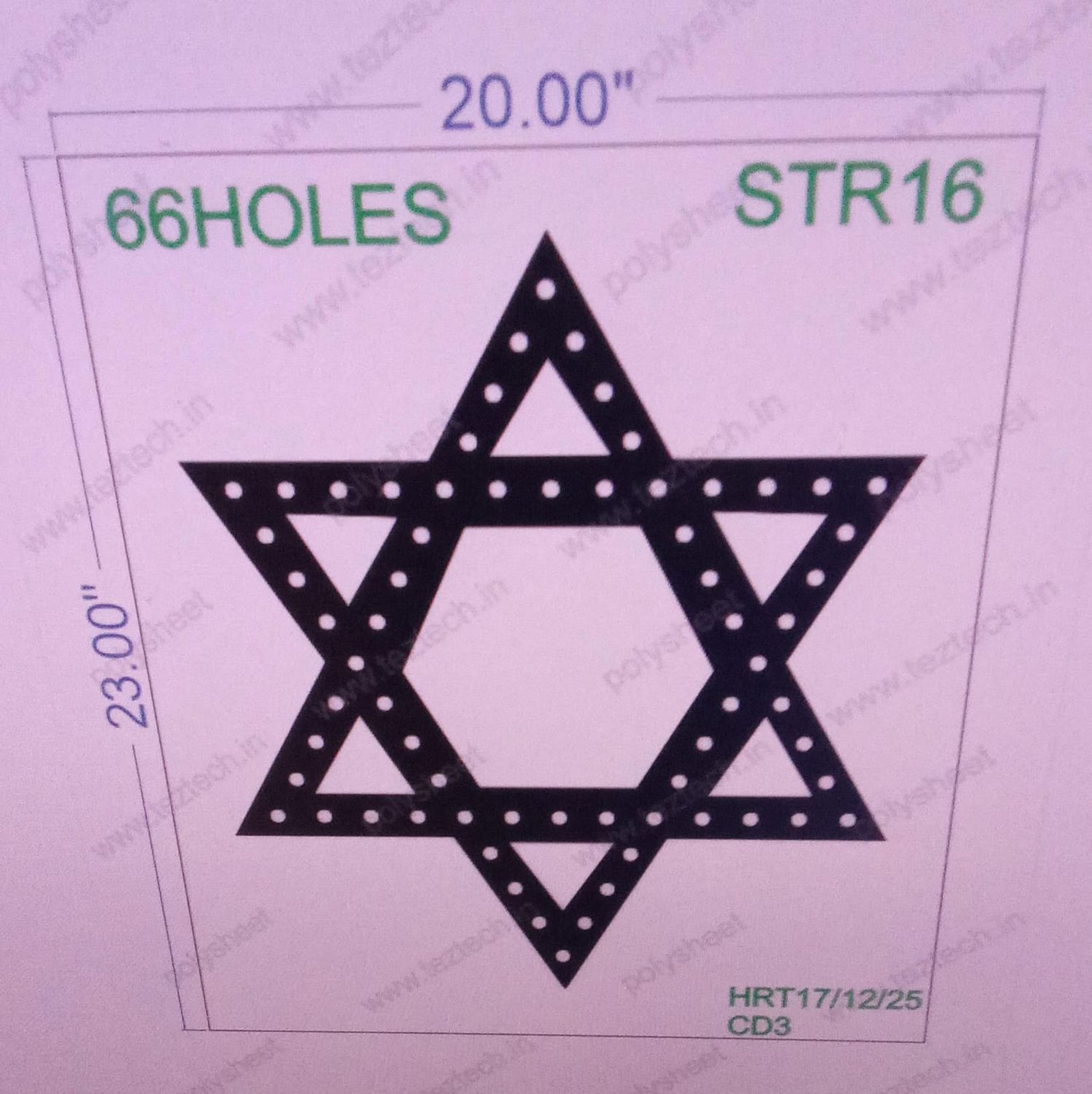 STR16 STAR 1 PART 23X20 INCH  66  HOLES