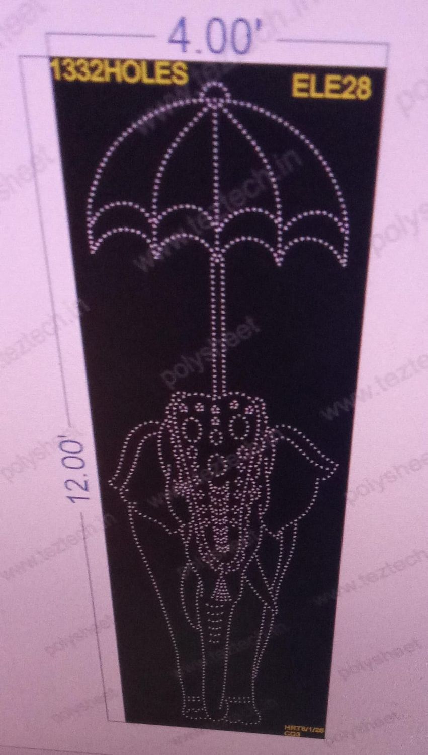 ELE28  ELEPHANT 12X4   FEET 1332  HOLES