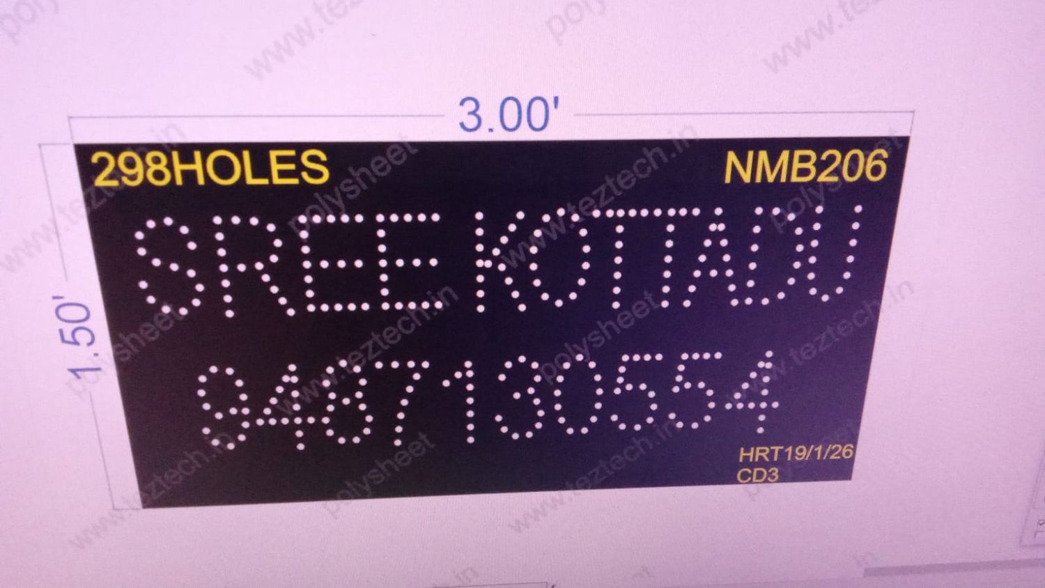 NMB206 NAME BOARD 1.5X3 FEET 298  HOLES