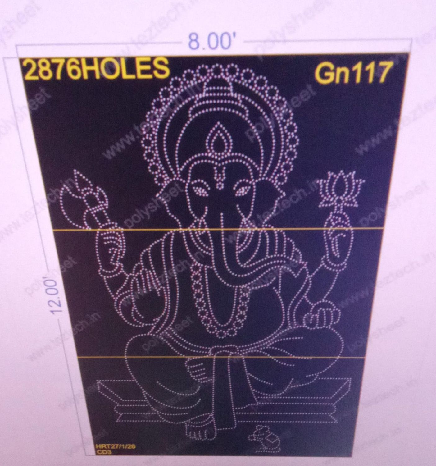 GN117 GANESHJI 12X8 FEET 2876   HOLES ( 3 PARTS)