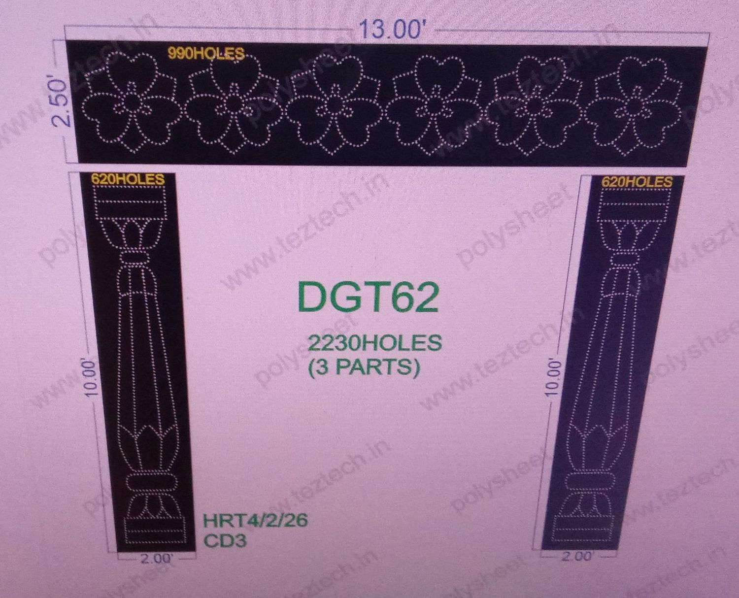 DGT62  DESIGNER  GATE 12.5X13  FEET 2230 HOLES (3 PARTS)