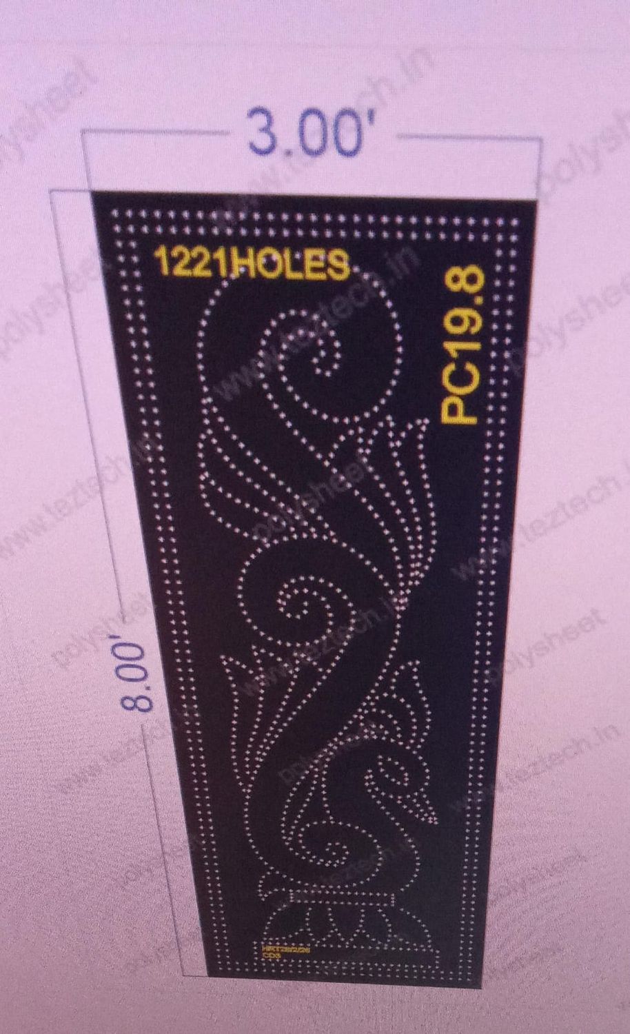 PC19.8 PEACOCK 1 PART 8X3  FEET 1221 HOLES