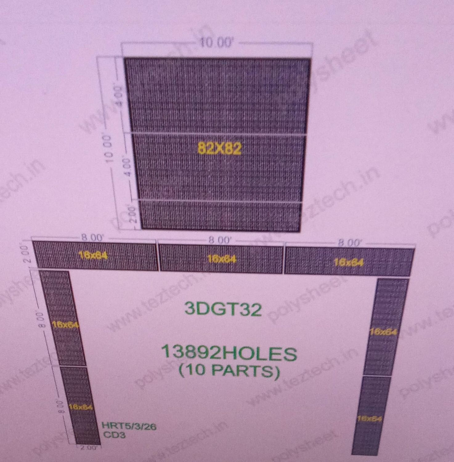 3DGT32  GATE  10X10 FEET 6724 HOLES (3 PARTS)   18X24 FEET  7168 HOLES (7 PARTS )