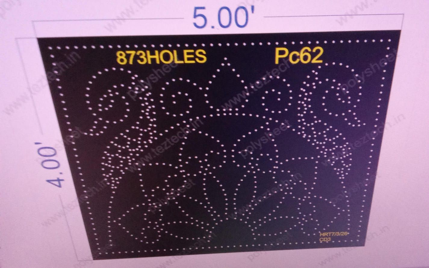 PC62  PEACOCK 1 PART 4X5  FEET 873  HOLES