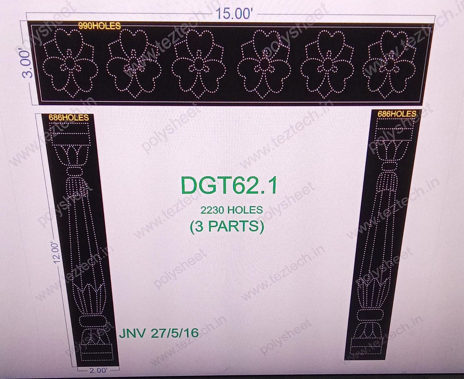 DGT62.1 DESIGNER GATE 12.5X13 FEET 2230 HOLES (3 PARTS)