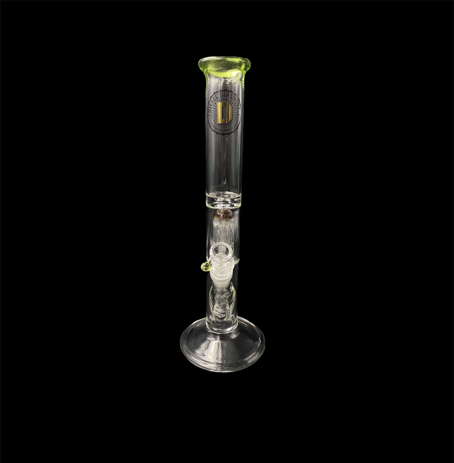 Diesel Glass (FL) 44x4 Color Tree Perc w/ Light Green and Linework Accents Straight Tube