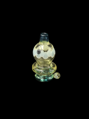 Natrix Glass Bubble Cap w. Pearl - CFL Yellow to Pink Shift w/ Blue Dotstack
