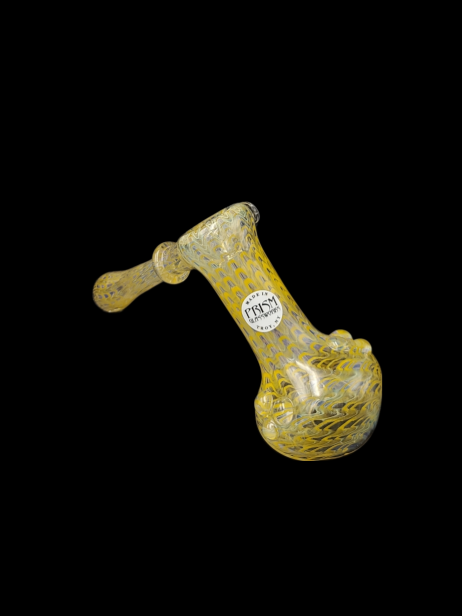 Prism Glassworks (NY) Color Wrap and Rake Hammer Bubbler - Yellow