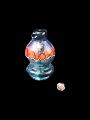 Natrix Glass Spinner Cap w. Pearl - Blue w/ Red and White Dotstack