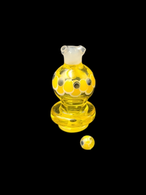 Natrix Glass Spinner Cap w. Pearl - Yellow w/ Yellow and Black Dot Stacks
