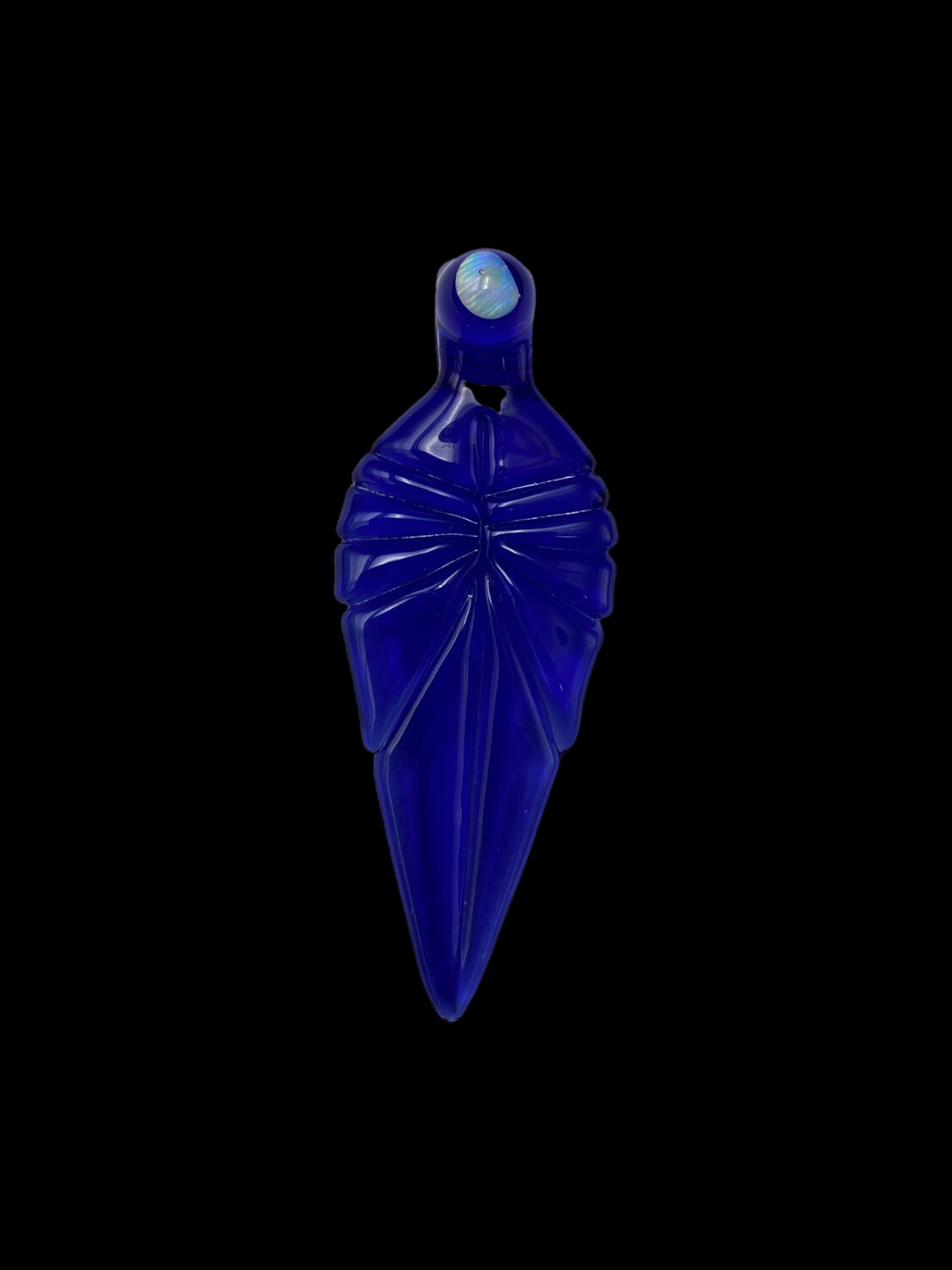 Obi Wook Glass (DE) - Dark Blue Leaf w/ Opal Pendant