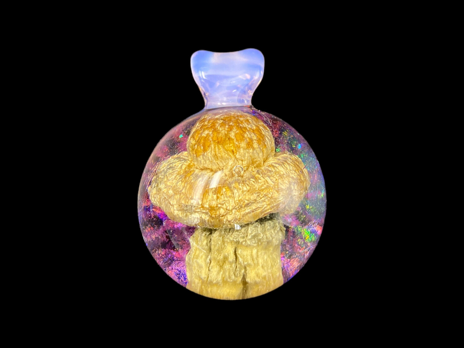 Dellene Peralta (OR) - Round Mushroom Mixed Media Pendant - Pink