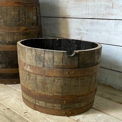 Oak planter whiskey barrel