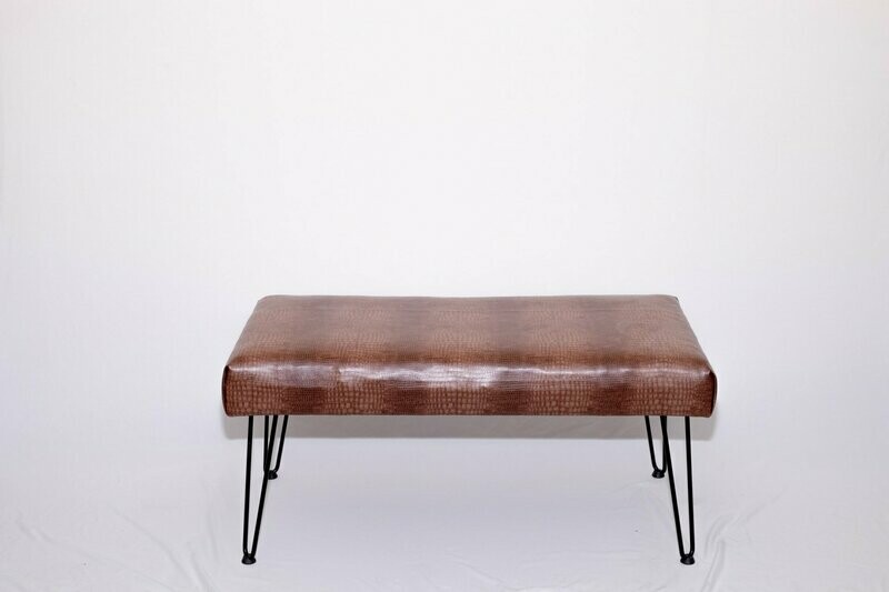 Tan Faux Leather Bench w/ Hairpin Legs