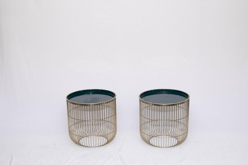Gold & Green Bird Cage End Table - Set Of 2