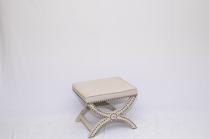 Cream Nailhead Ottoman