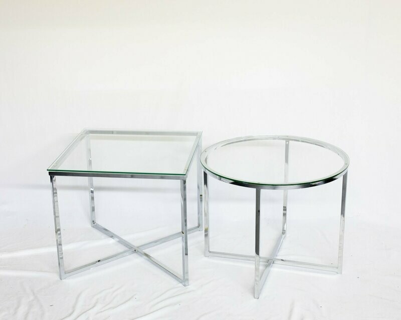 Glass Circle & Square End Table - Set Of 2