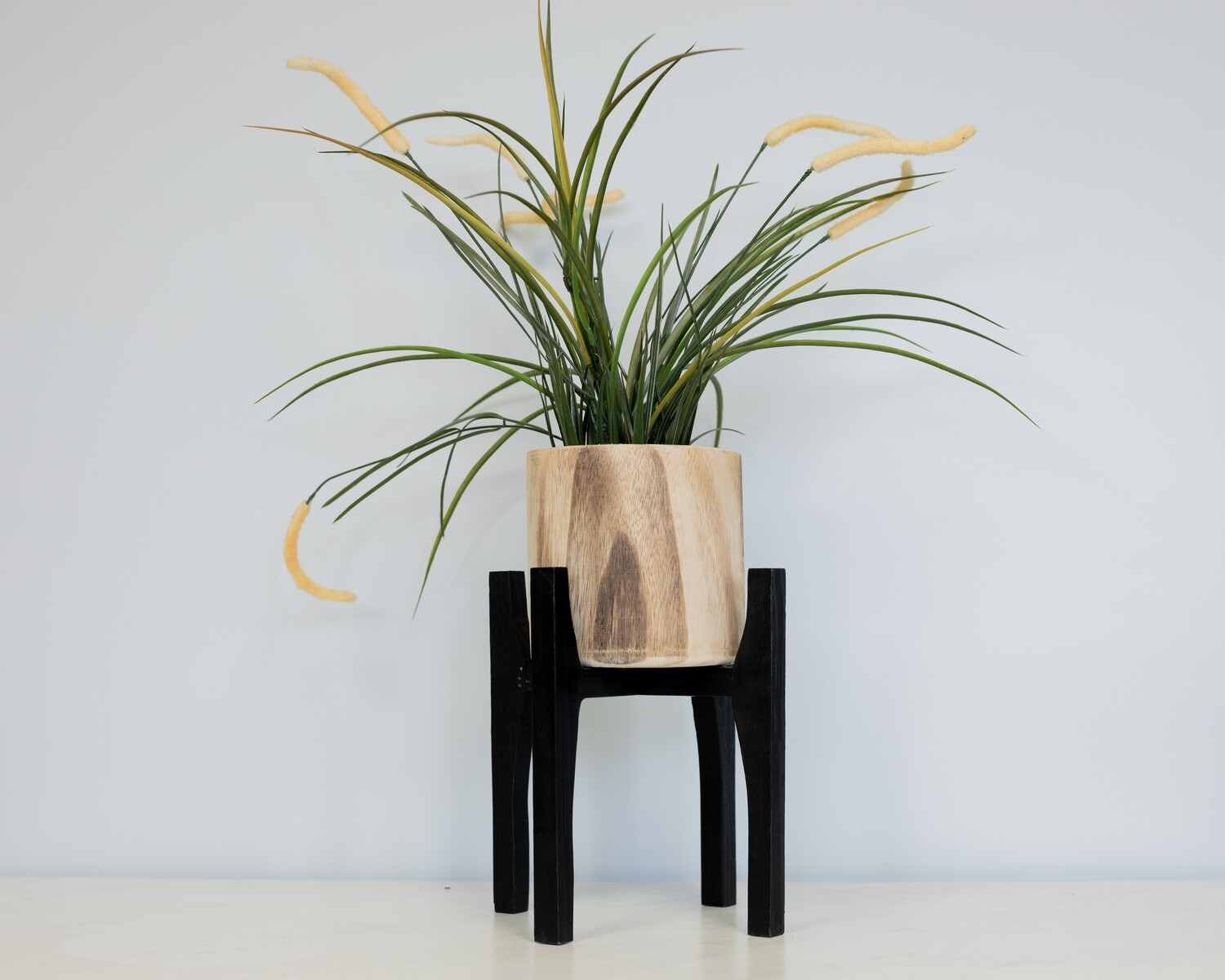 Tall Wood Plant Stand w/ Greenery