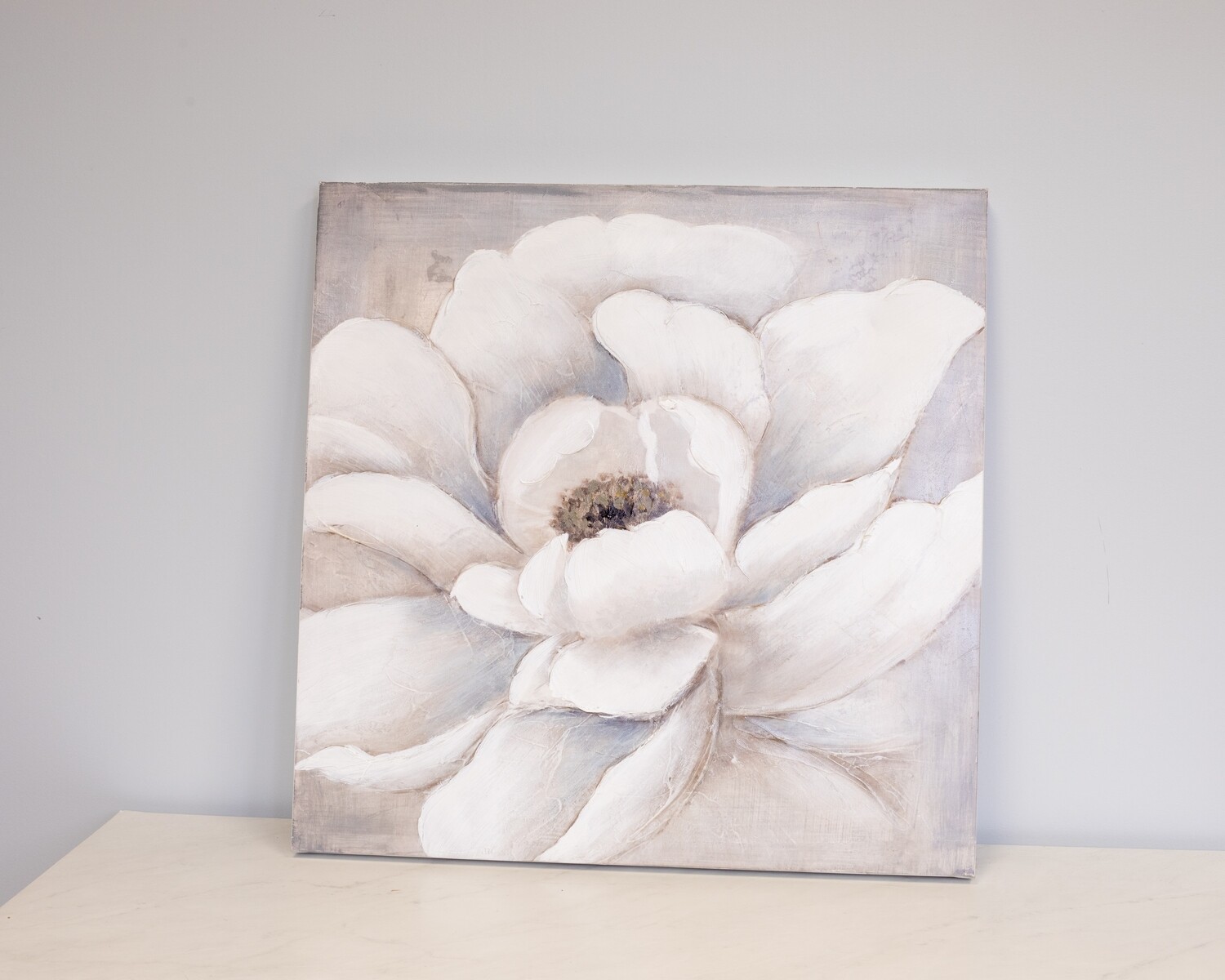 Crisp White Flower On Gray Canvas