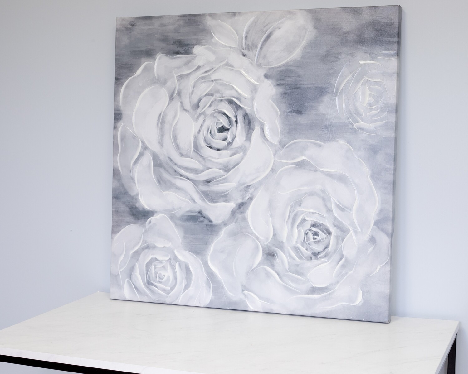 Grey & White Roses Print