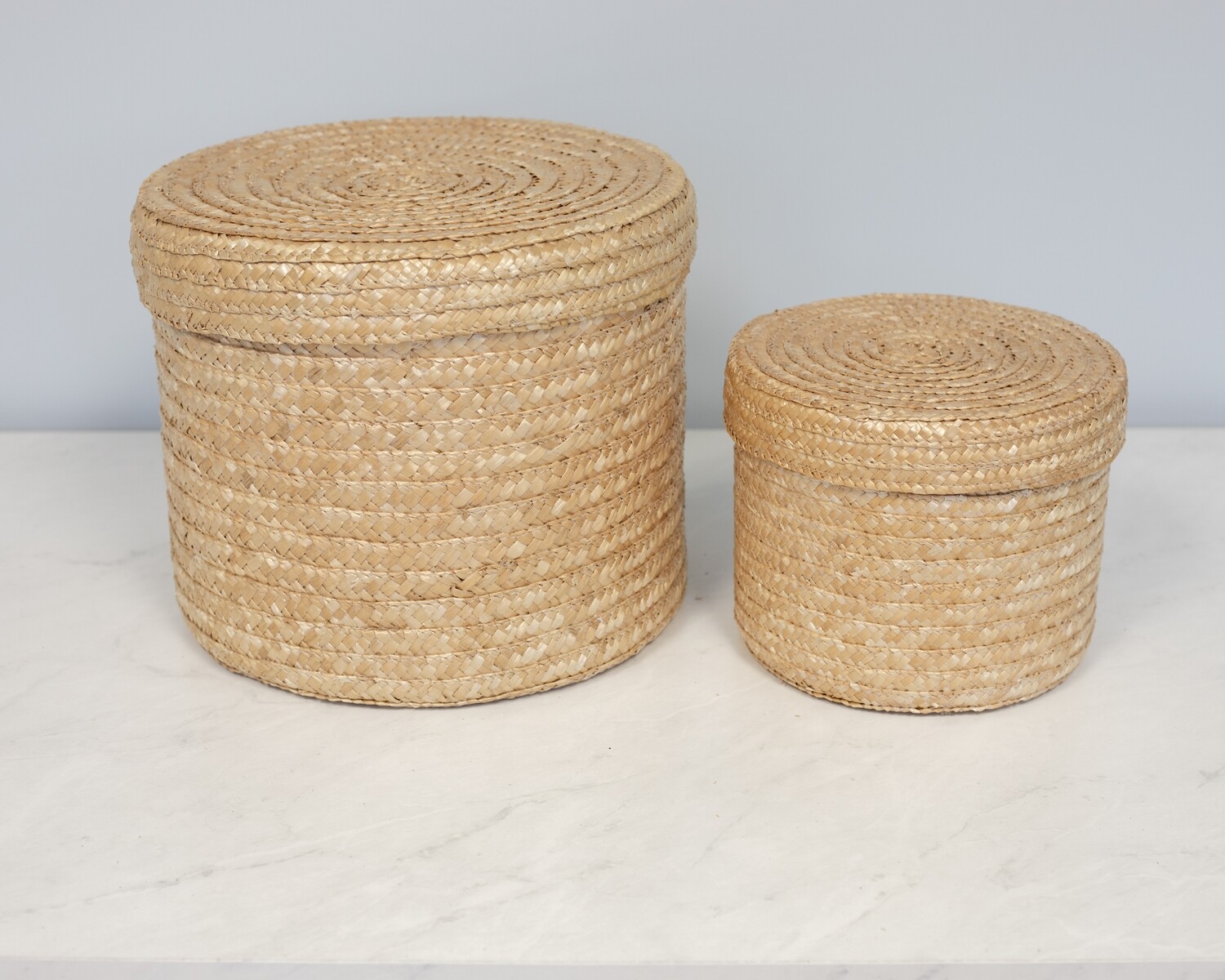 Blonde Wicker Basket w/ Lid - Set Of 2