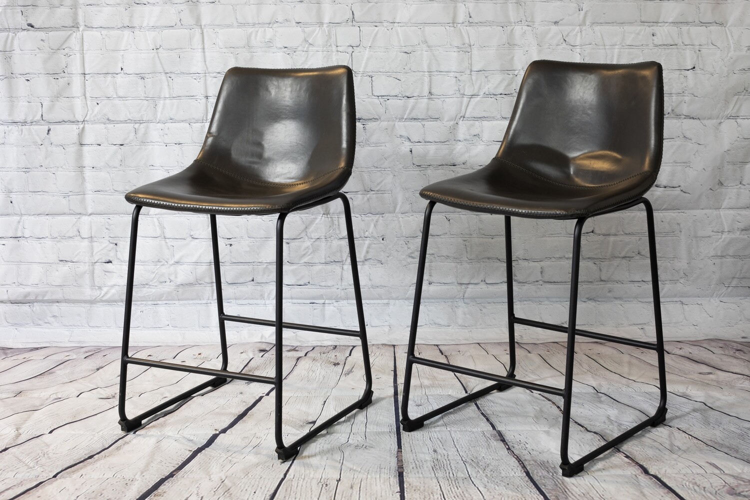 Grey Leather Industrial COUNTER Stool - Set Of 2