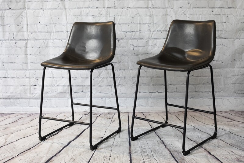 Grey Leather Industrial COUNTER Stool - Set Of 2