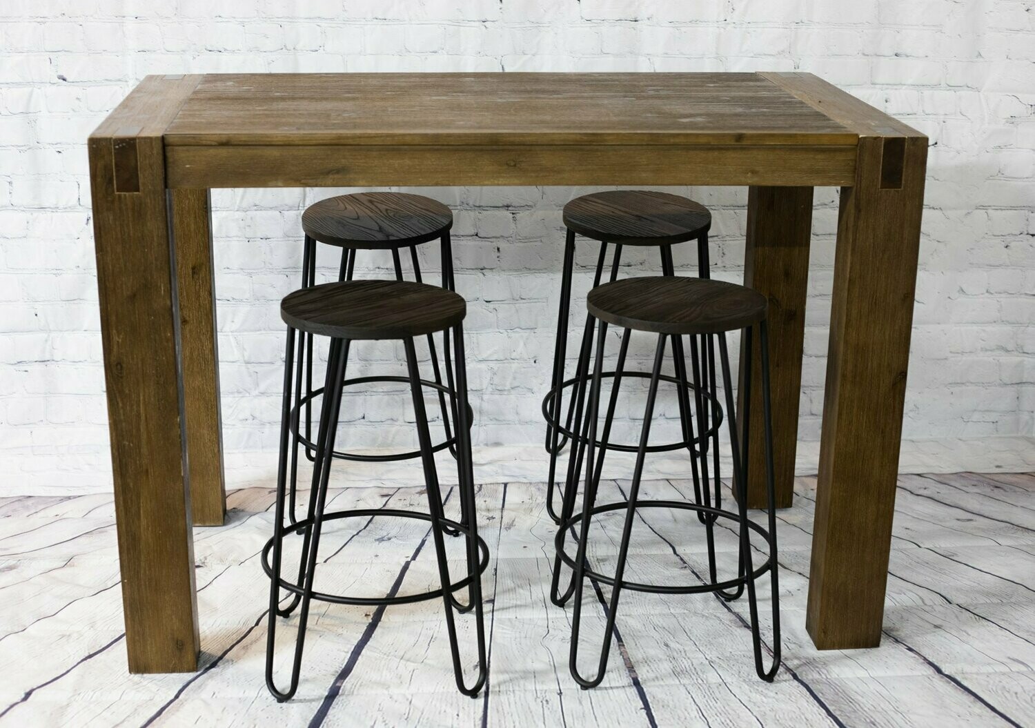 Wooden Bar Height Dining Table w/ 4 Stools - SET