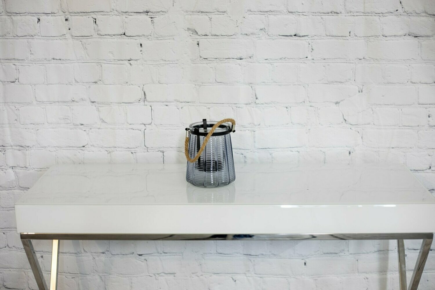 Dark Glass Lantern w/ Rope Handle