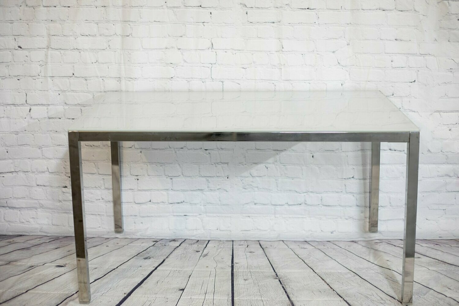 White Glass Top Dining Table or Large Desk - Seats 6