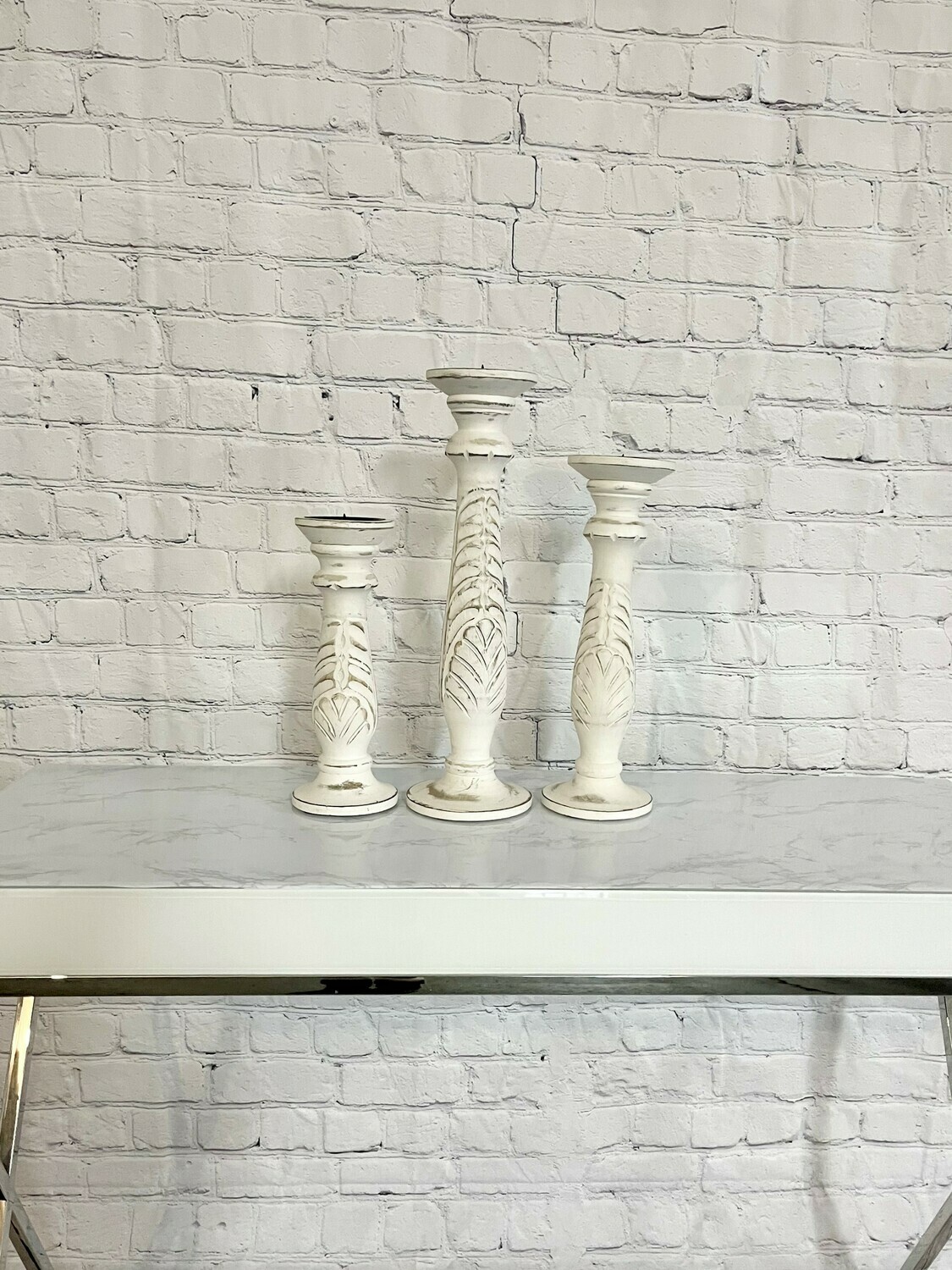 Detailed White Candle Holder - Set Of 3