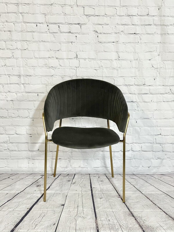 Dark Grey Velvet & Gold Luxury Chair - Set Of 2
