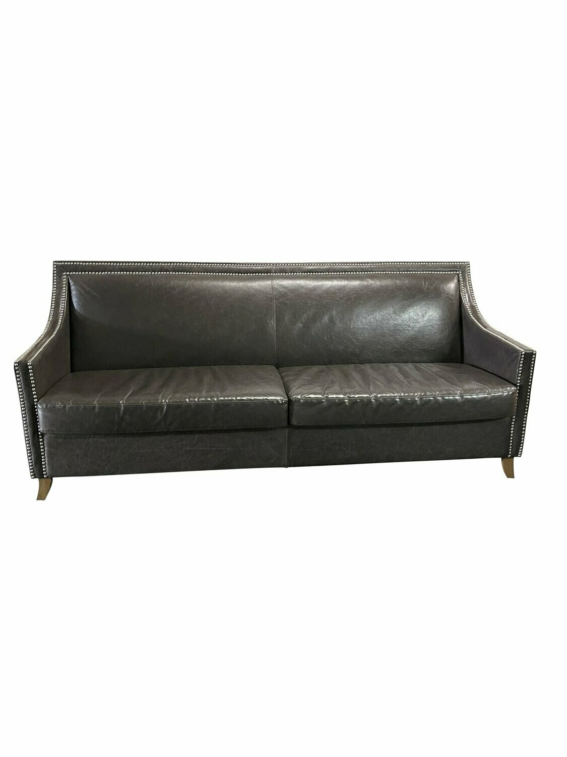 Grey Faux Leather Nailhead Sofa